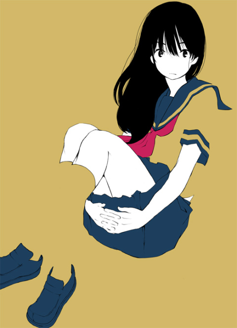 【手机壁纸】屁股着地,双腿并拢屈膝,双手抱