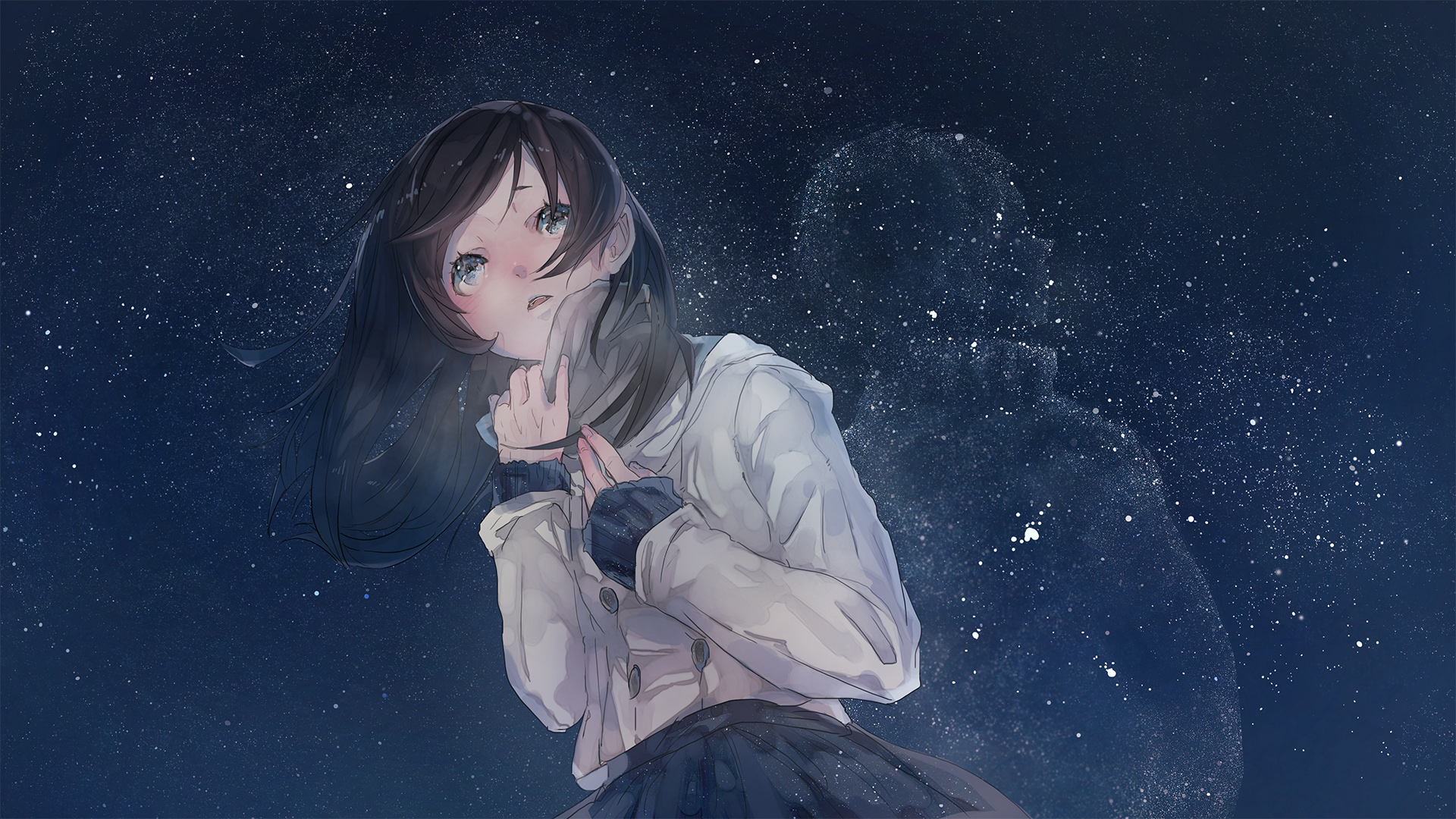 星空,少女,P站,插画