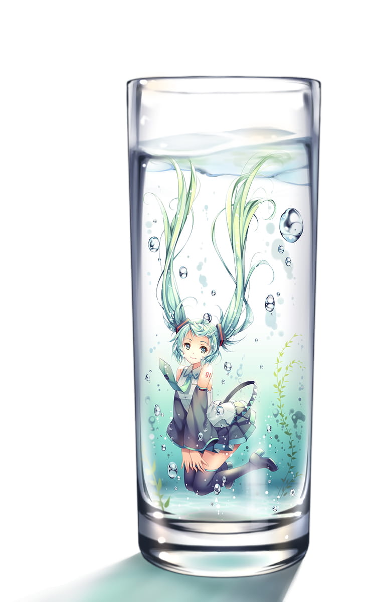 少女,水中少女,玻璃杯