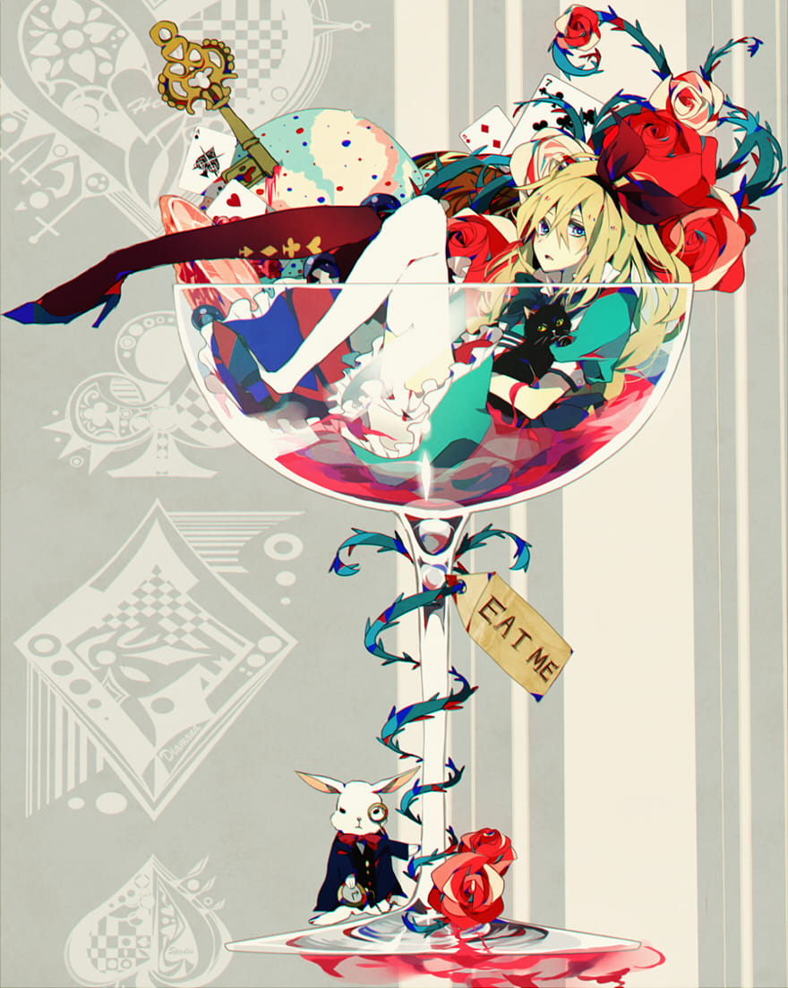 少女,水中少女,玻璃杯