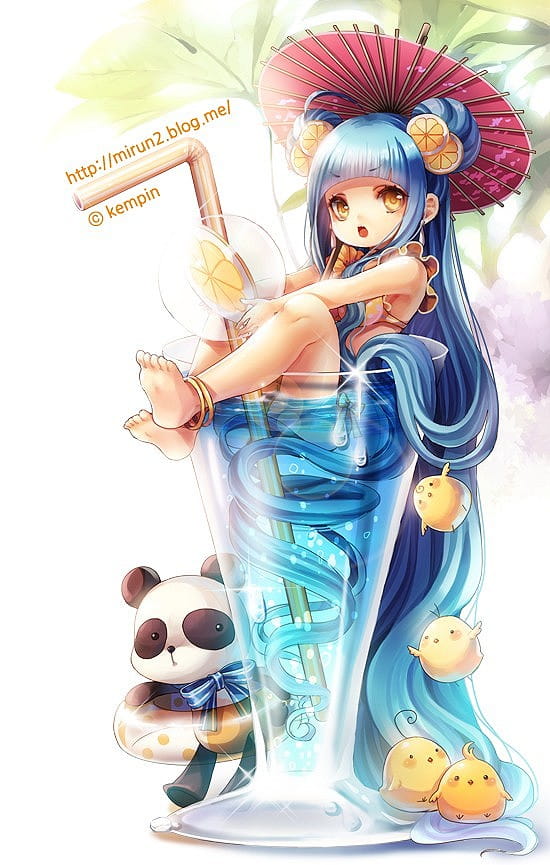 少女,水中少女,玻璃杯