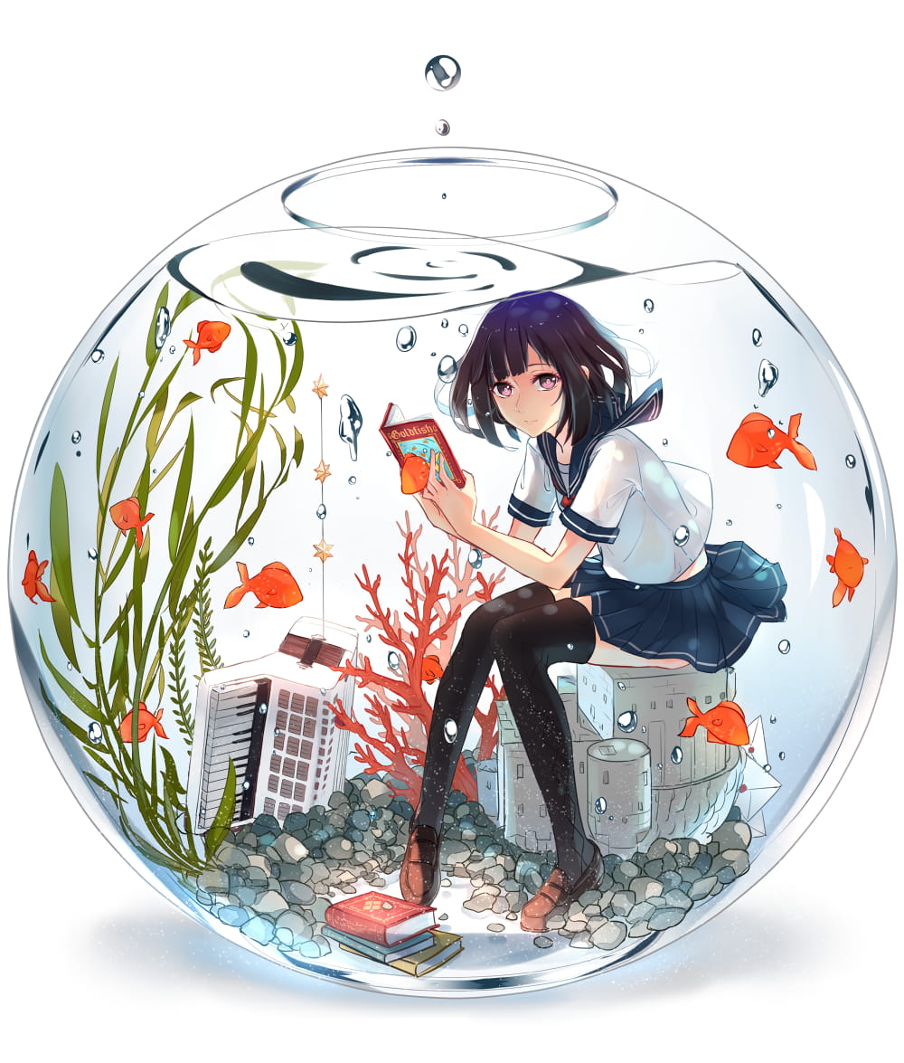 少女,水中少女,玻璃杯