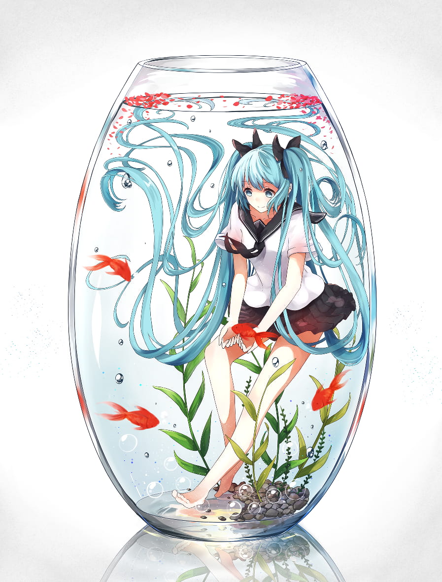 少女,水中少女,玻璃杯