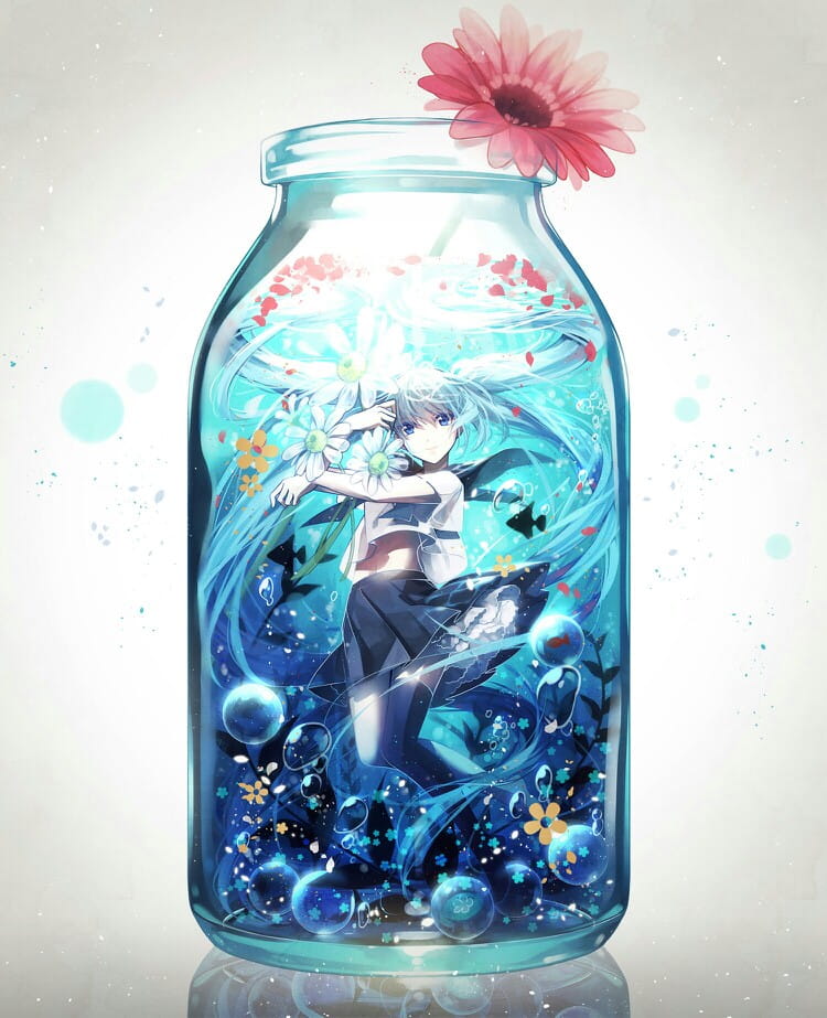 少女,水中少女,玻璃杯