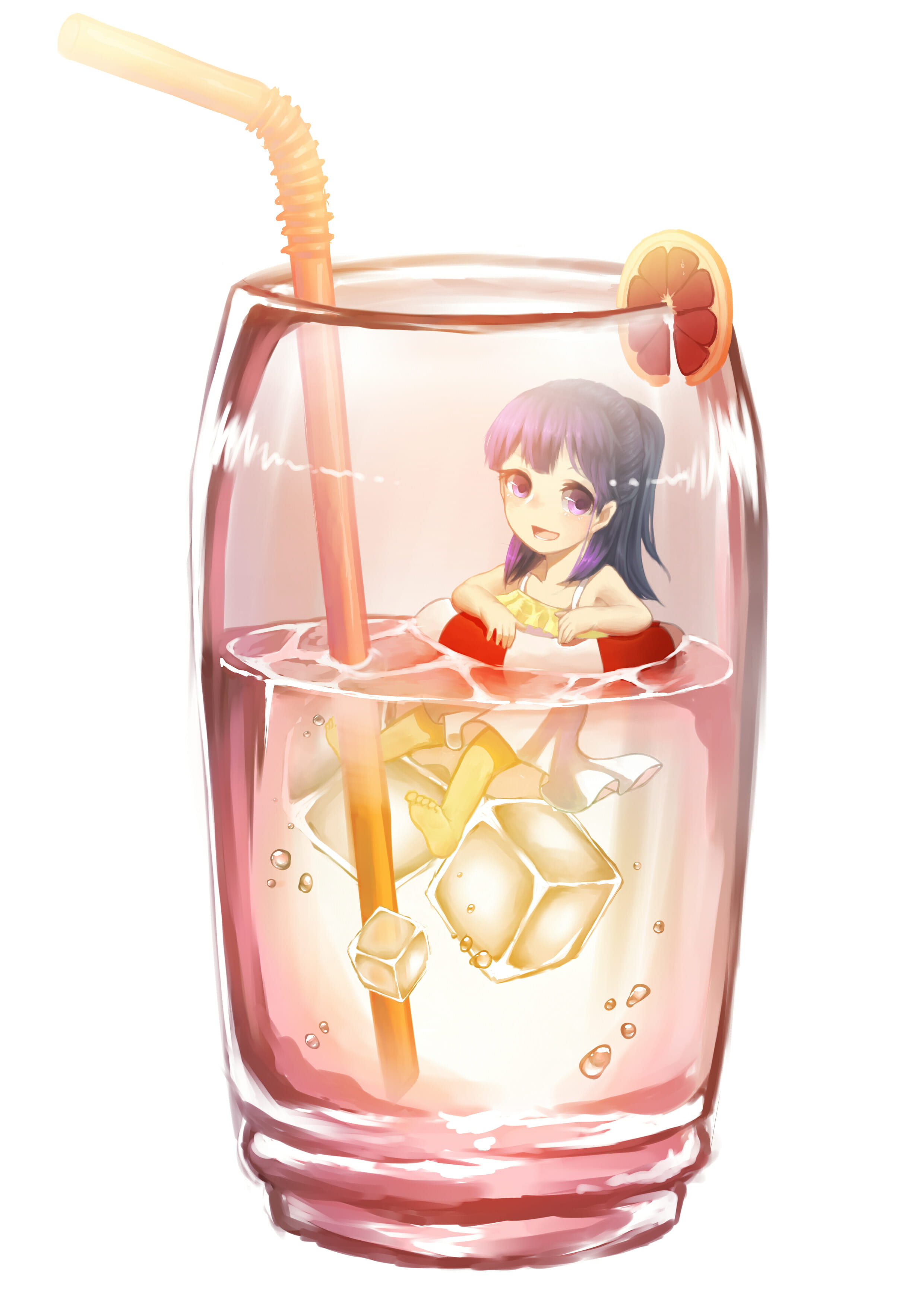 少女,水中少女,玻璃杯