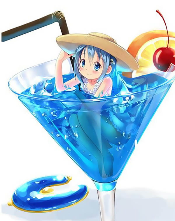 少女,水中少女,玻璃杯