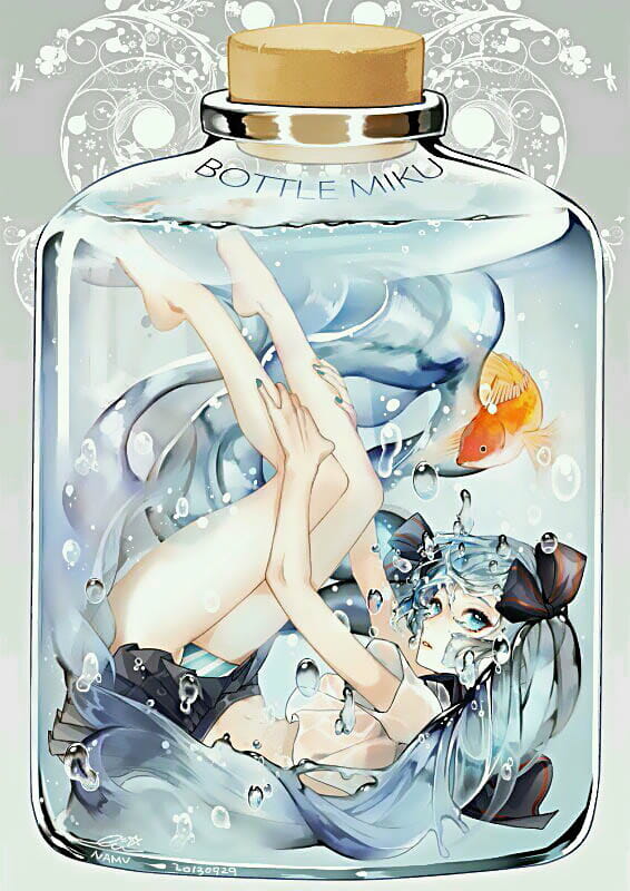 少女,水中少女,玻璃杯