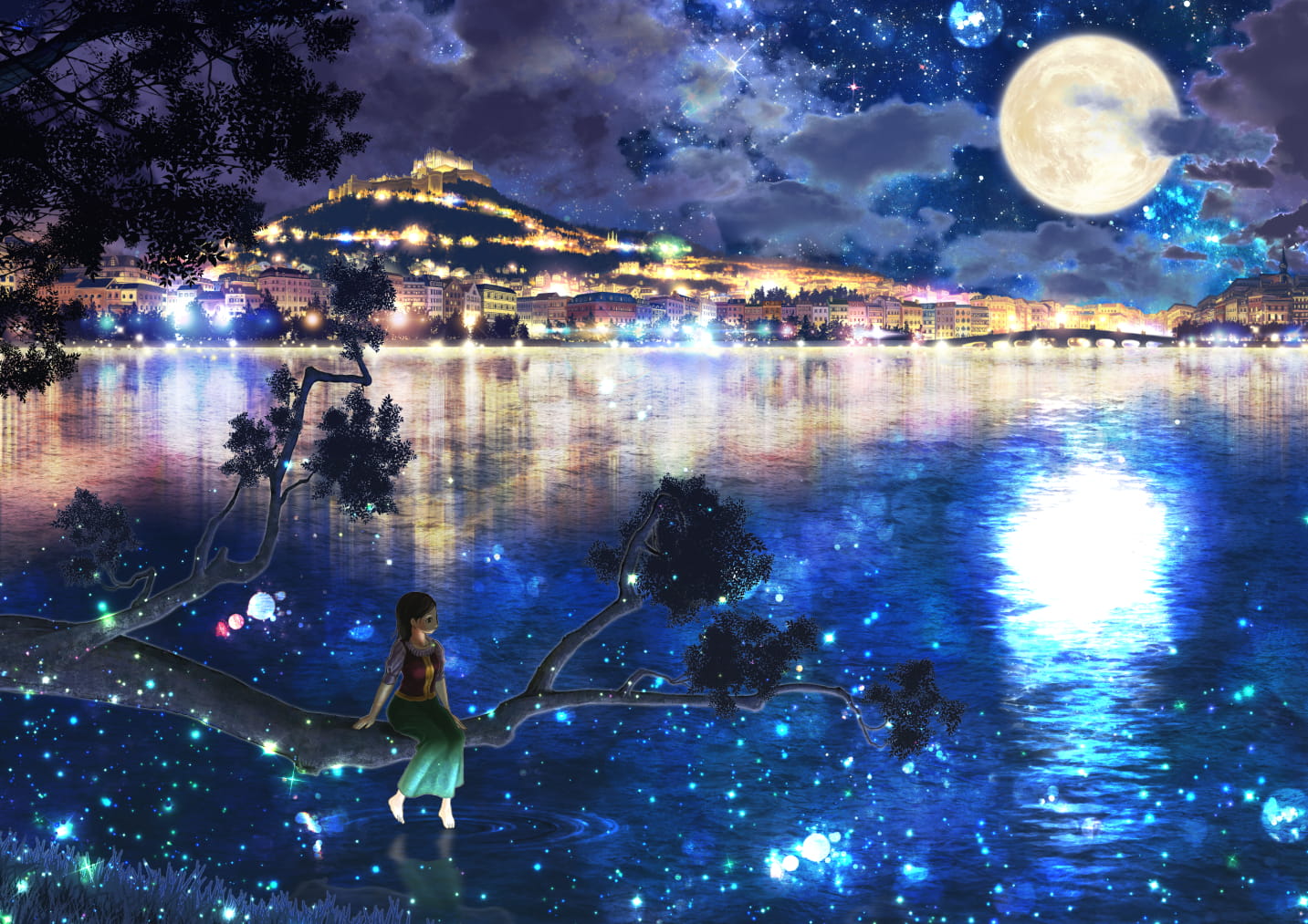 P站,夜景,二次元,插画,