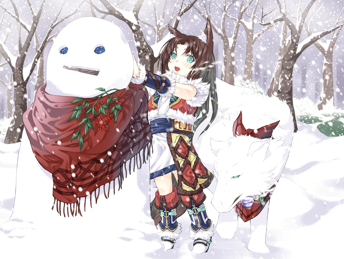 雪人,少女,插画,