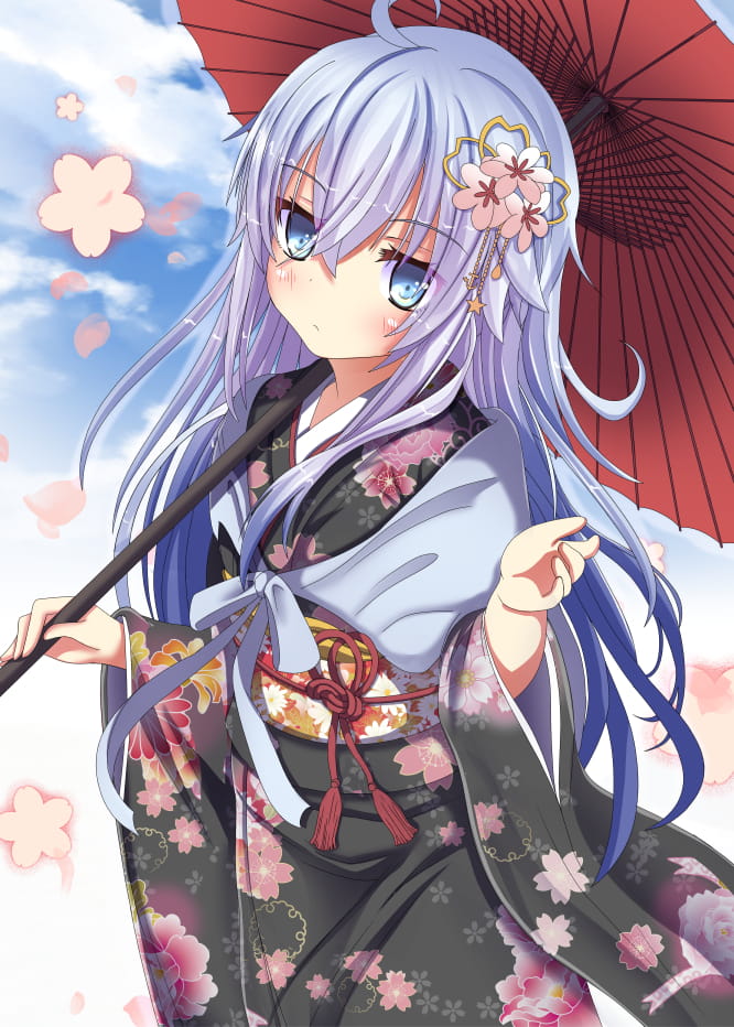 和服,少女,纸伞,