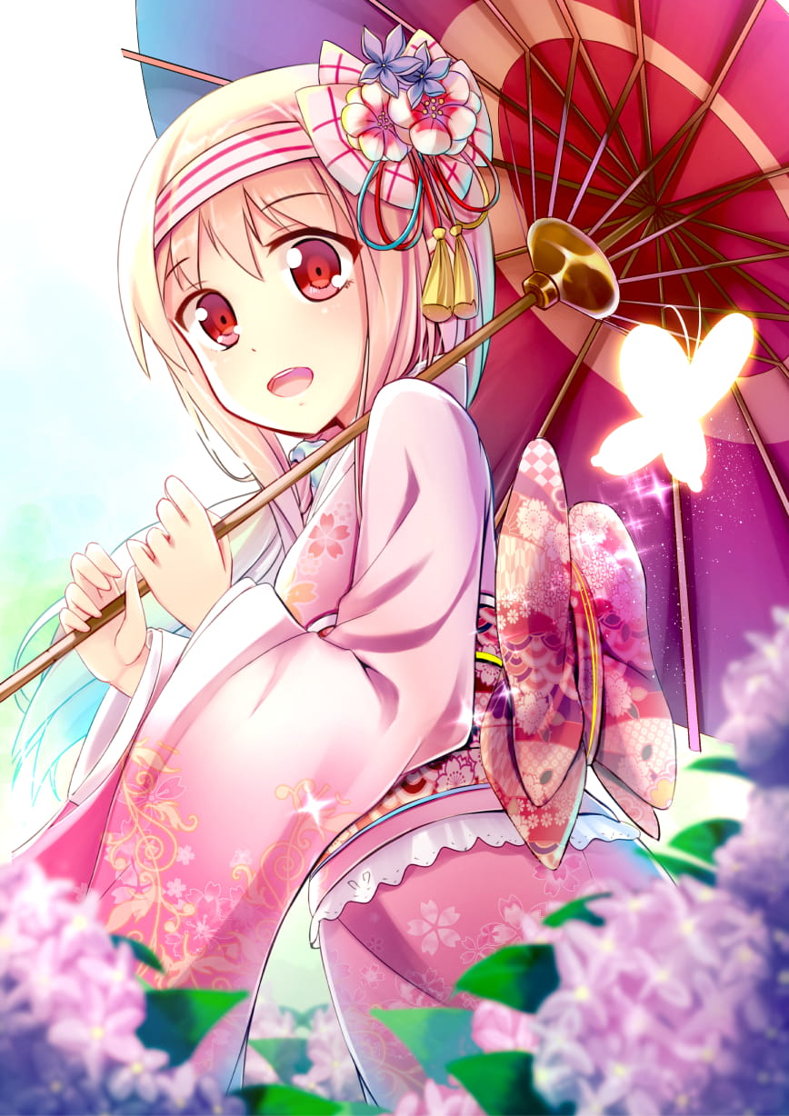 和服,少女,纸伞,