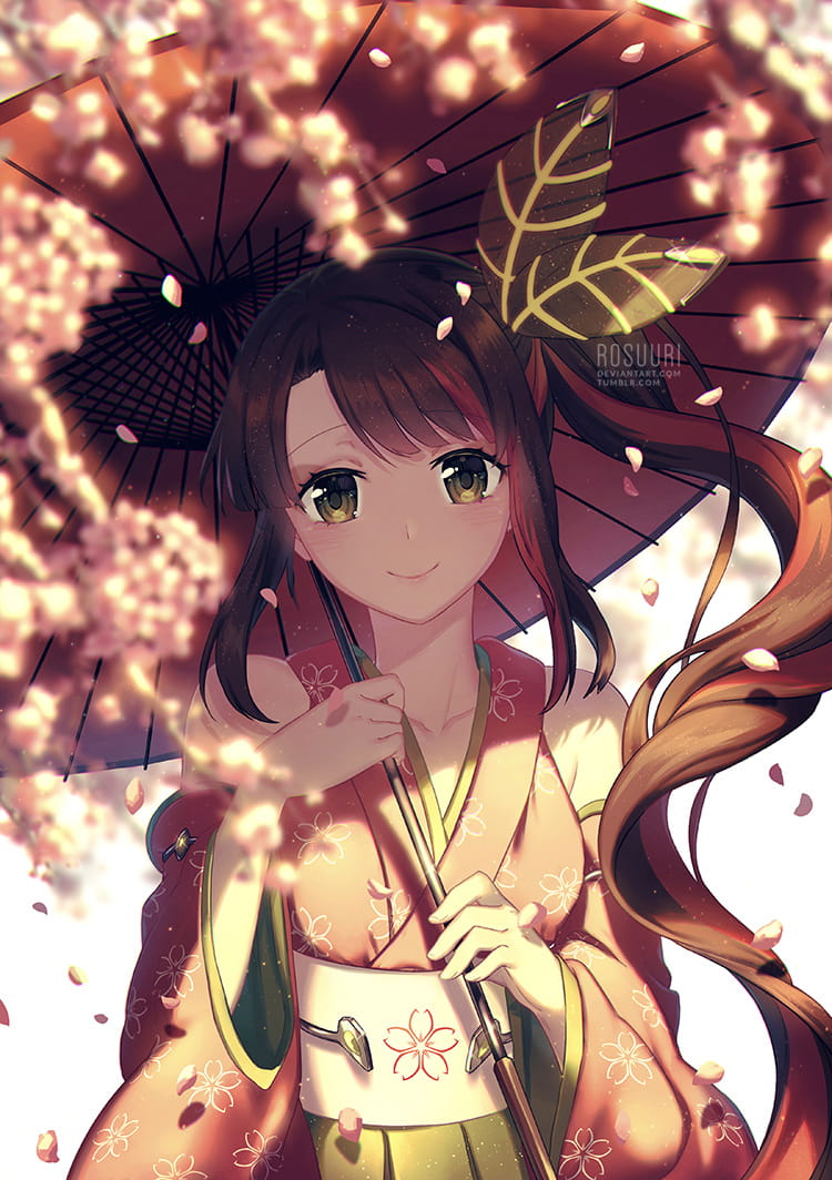 和服,少女,纸伞,