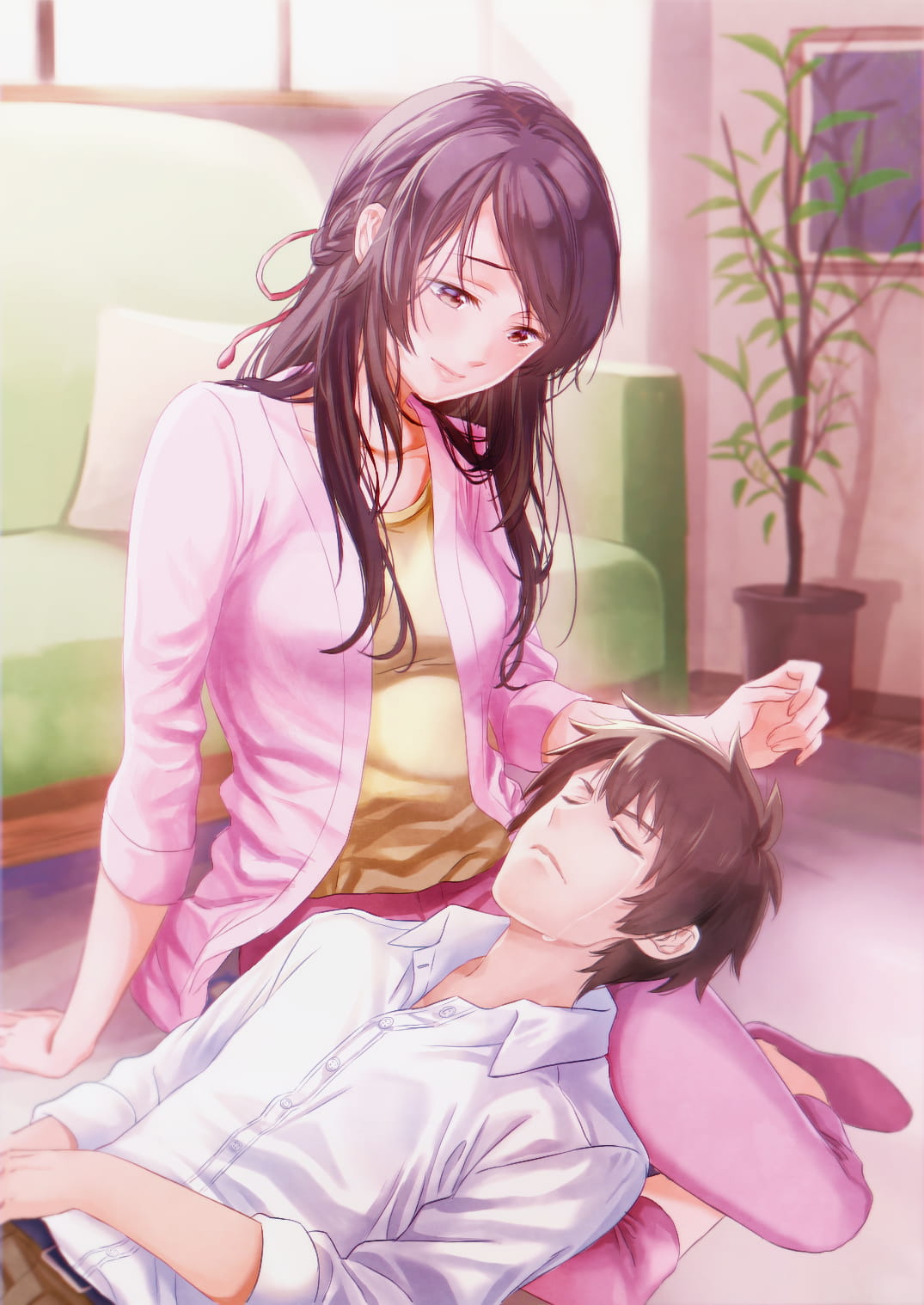 膝枕,少女,插画