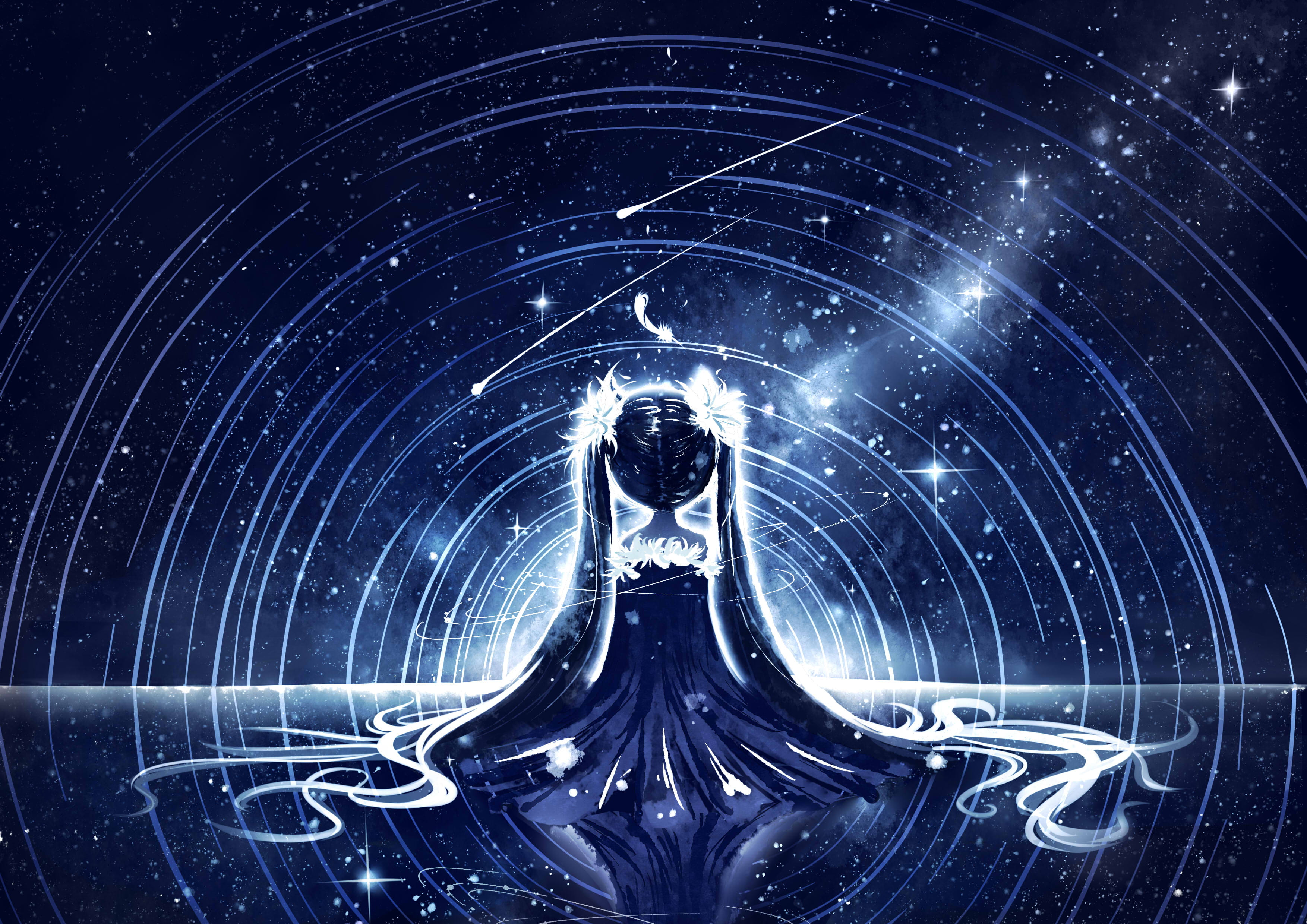 星空,少女,P站,插画