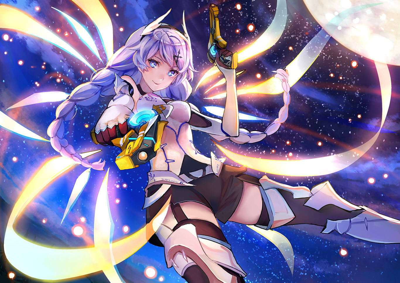 星空,少女,P站,插画