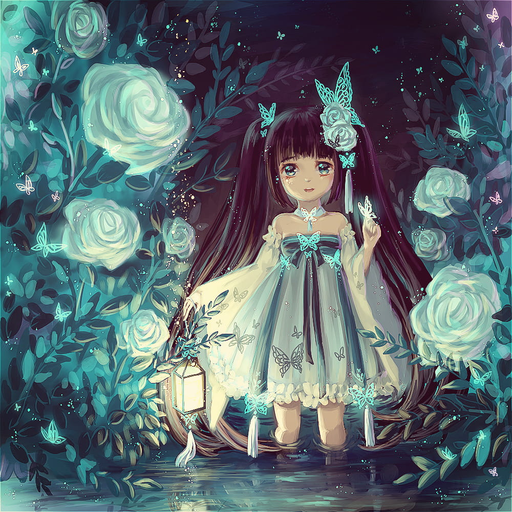 星空,少女,P站,插画