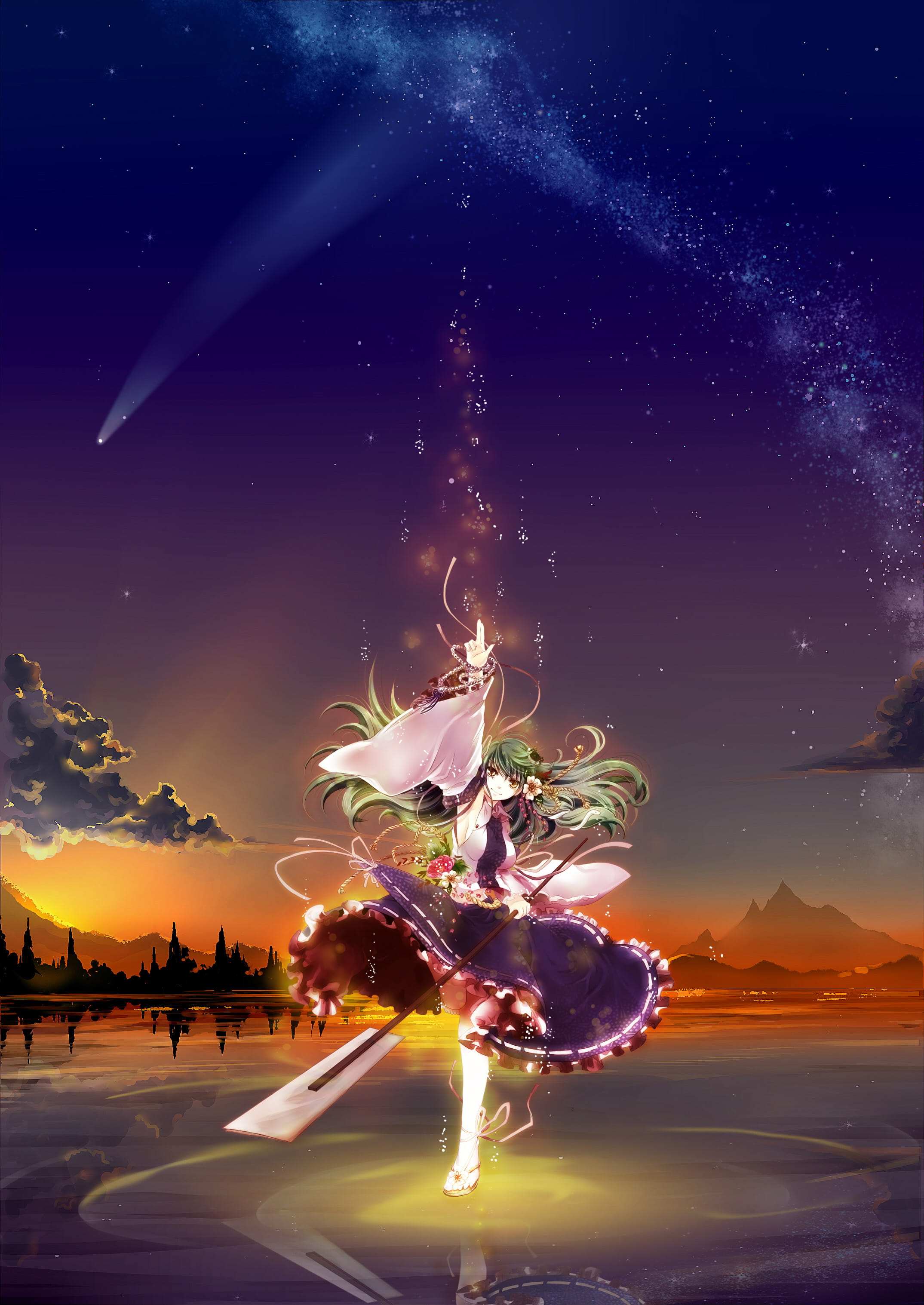 星空,少女,P站,插画