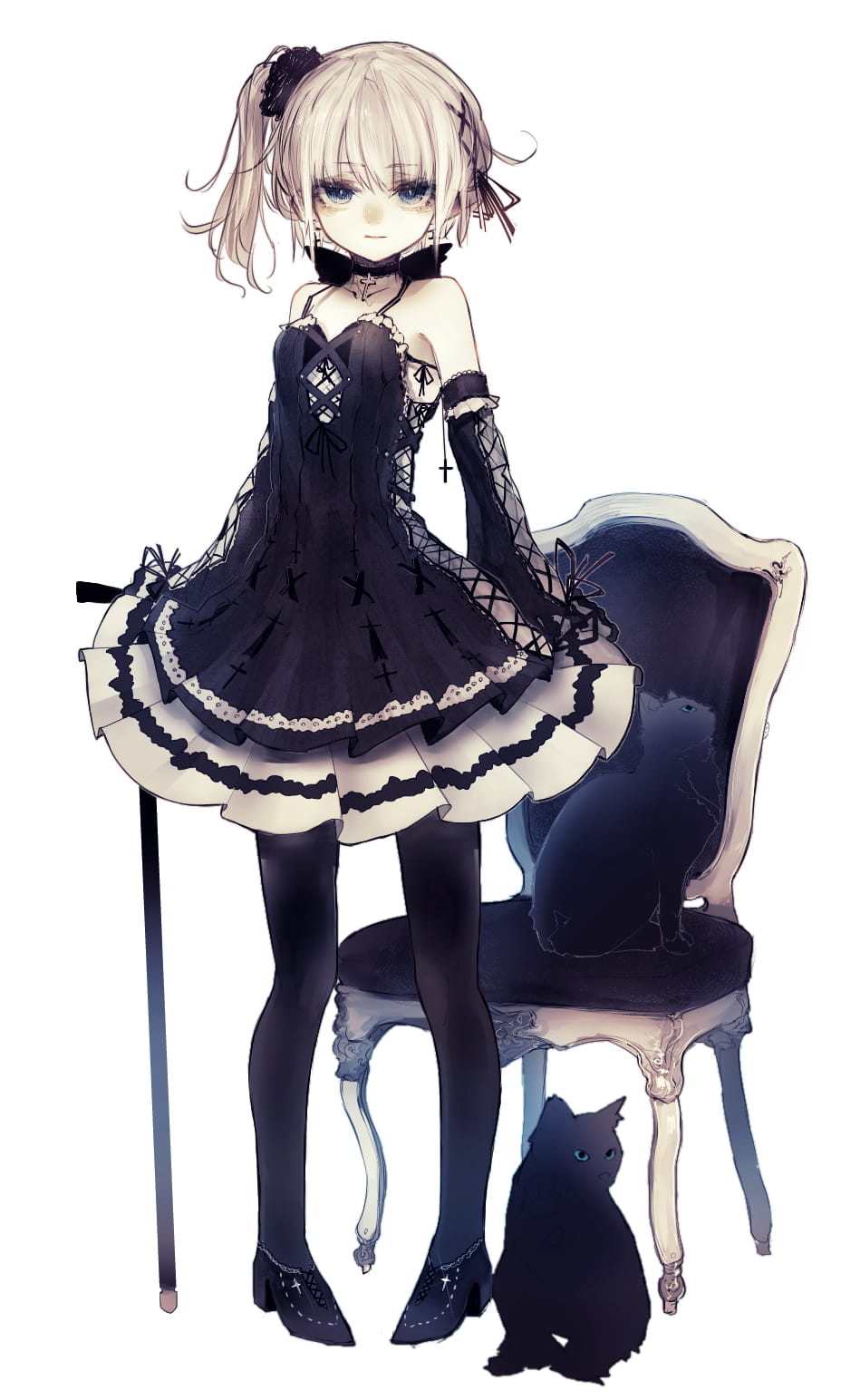 萌图,少女,黑色,插画