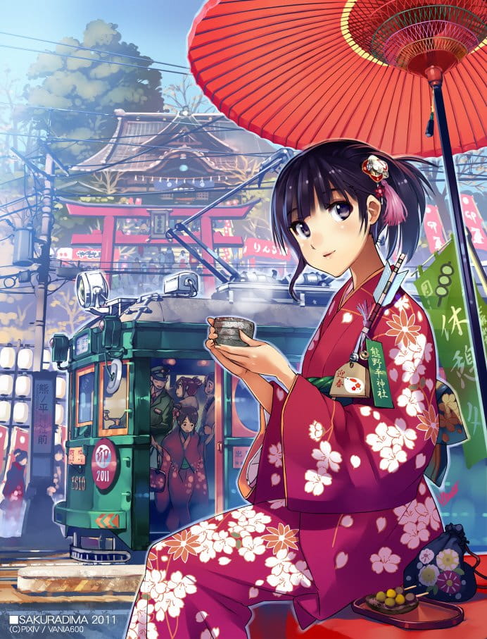 少女与电车,情人节壁纸,七夕动漫壁纸