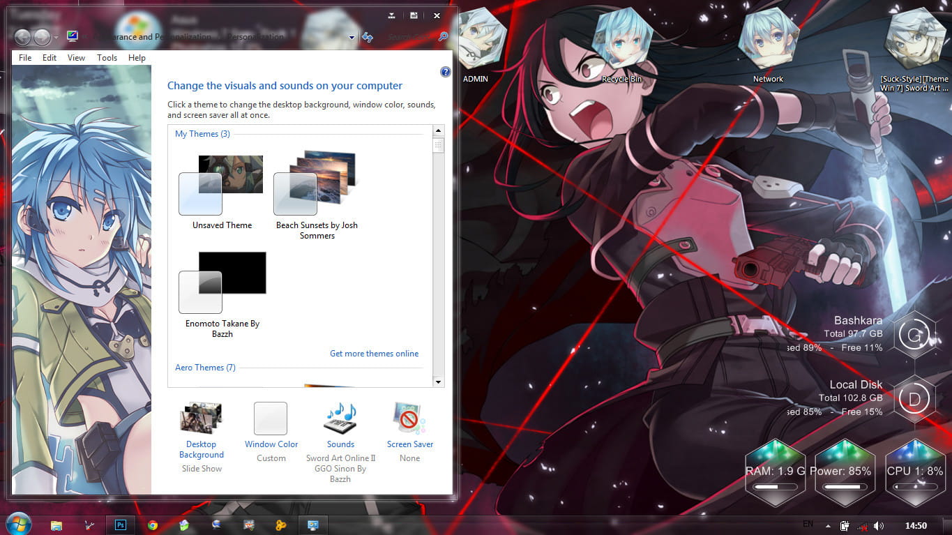 Windows7,萌化电脑主题,朝田诗乃