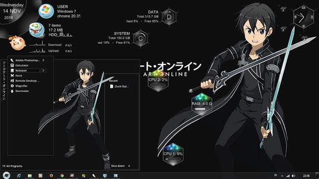 Windows7,萌化电脑主题,刀剑神域,桐谷和人