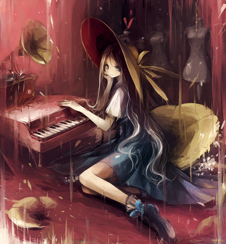 弹钢琴的二次元少女图片