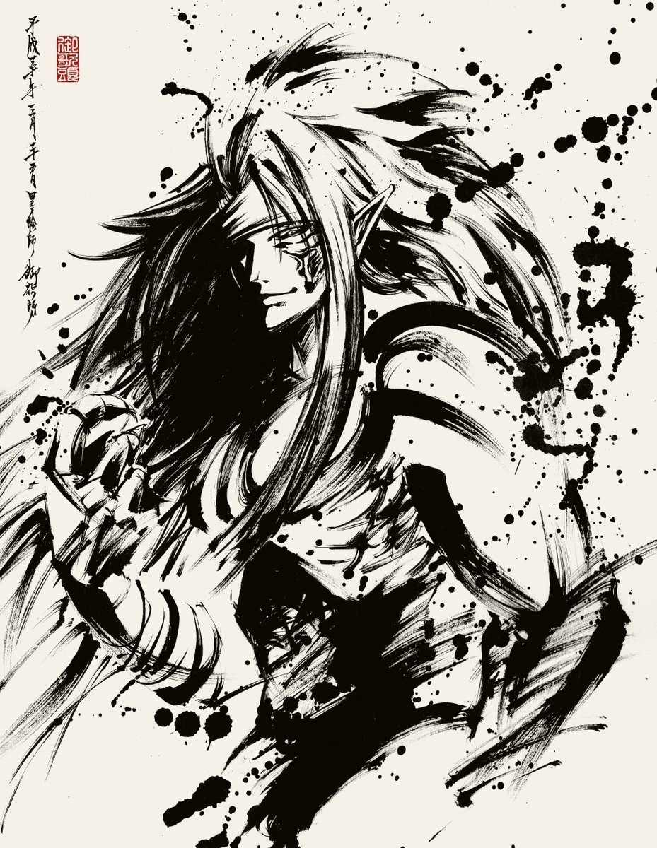 日本画师绘制水墨版独角兽高达 黑与白构筑惊人杀气(2)